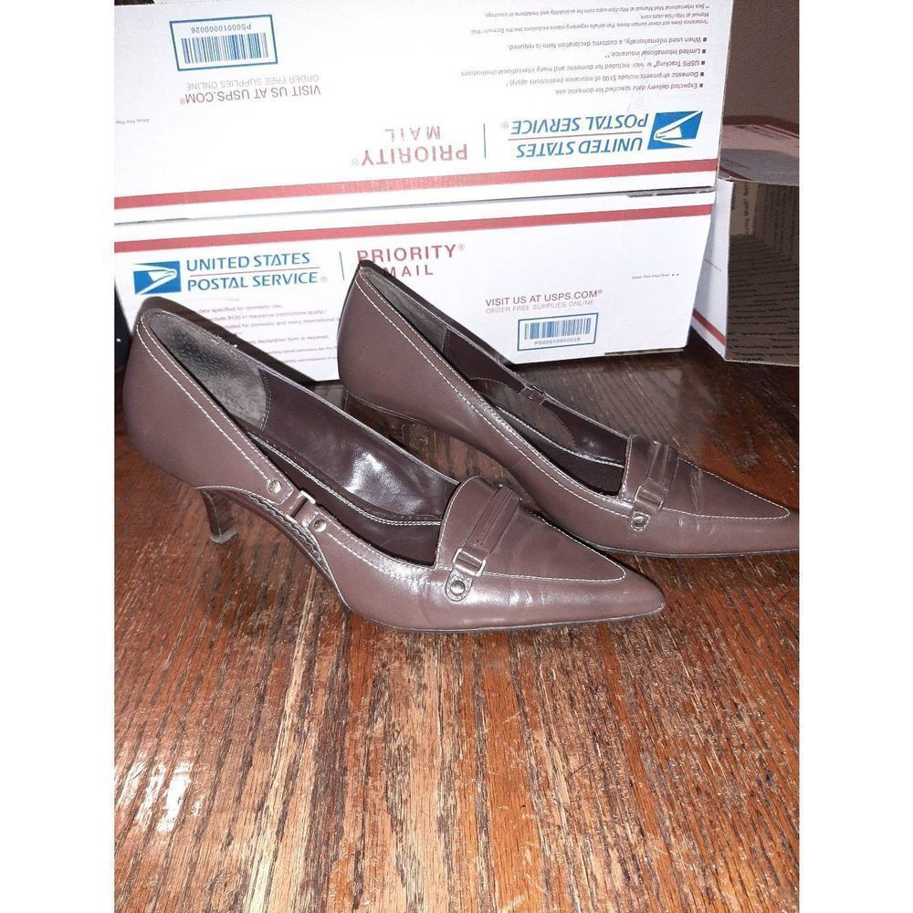 Anne Klein Brown Pointed-Toe Mid Heel Pumps